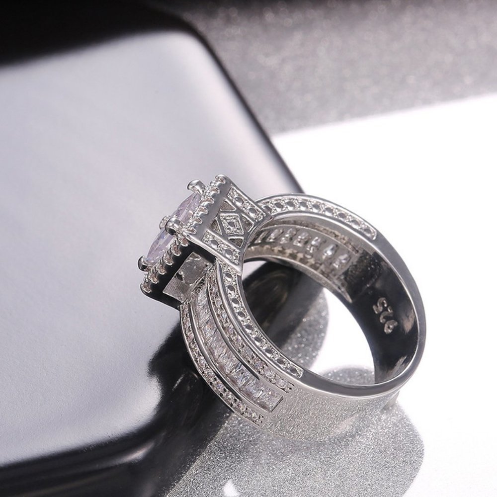 NEW Silver Princess Cut Diamond Halo Ring 3 - Picture 5 of 11